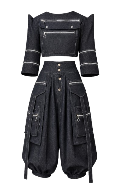 Zip Pocket Denim Cargo Two-Piece