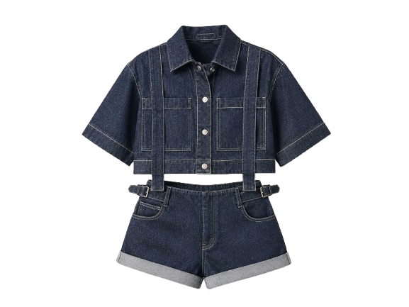 Denim Suspender Two-Piece